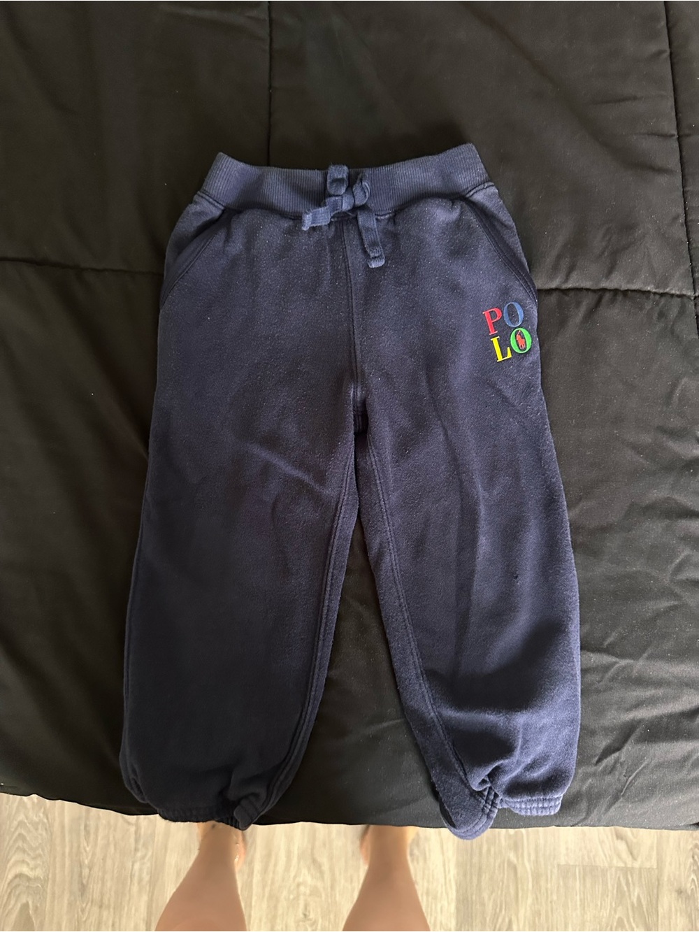 Ralph Lauren Navy Kids Fleece Joggers with Colorful POLO Logo